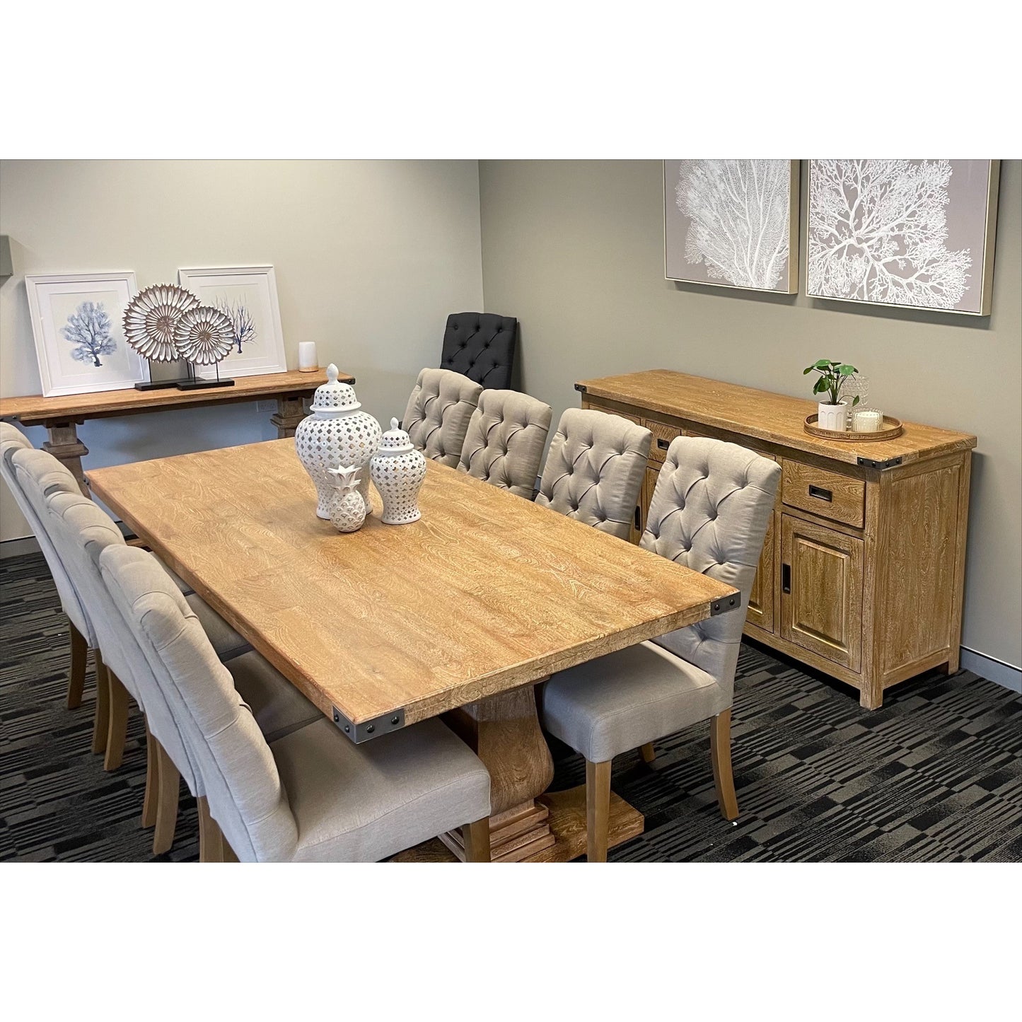 Gloriosa Buffet Table 180cm 4 Door 5 Drawer Solid Mango Timber Wood - Honey Wash - Cosy Abode