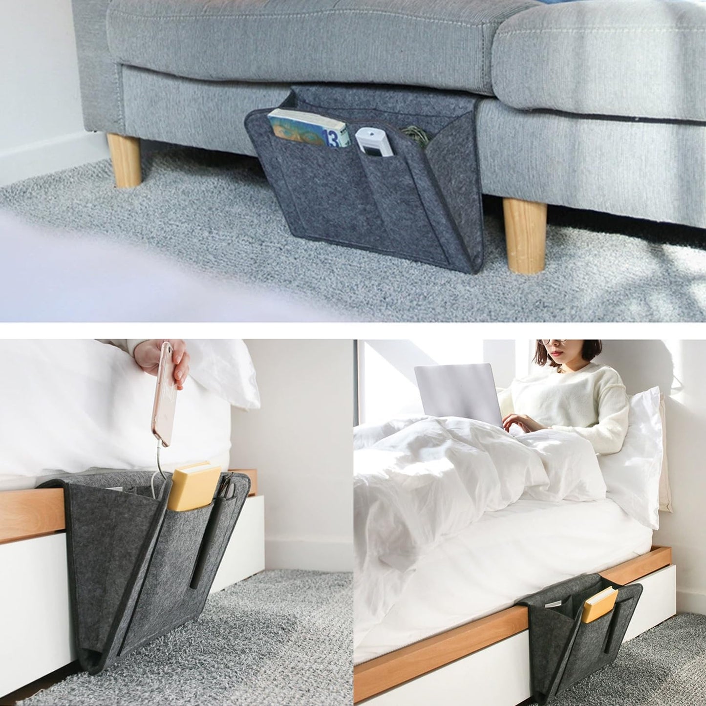 Bed Organiser Bed Caddy Sofa Organiser Bedside Organiser Book Magazines Organiser Dark Grey - Cosy Abode