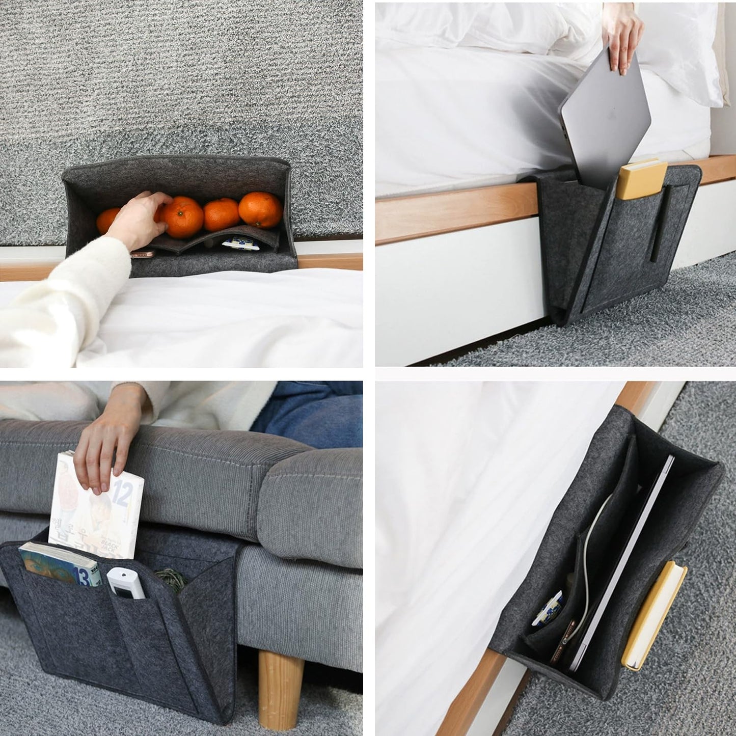 Bed Organiser Bed Caddy Sofa Organiser Bedside Organiser Book Magazines Organiser Dark Grey - Cosy Abode