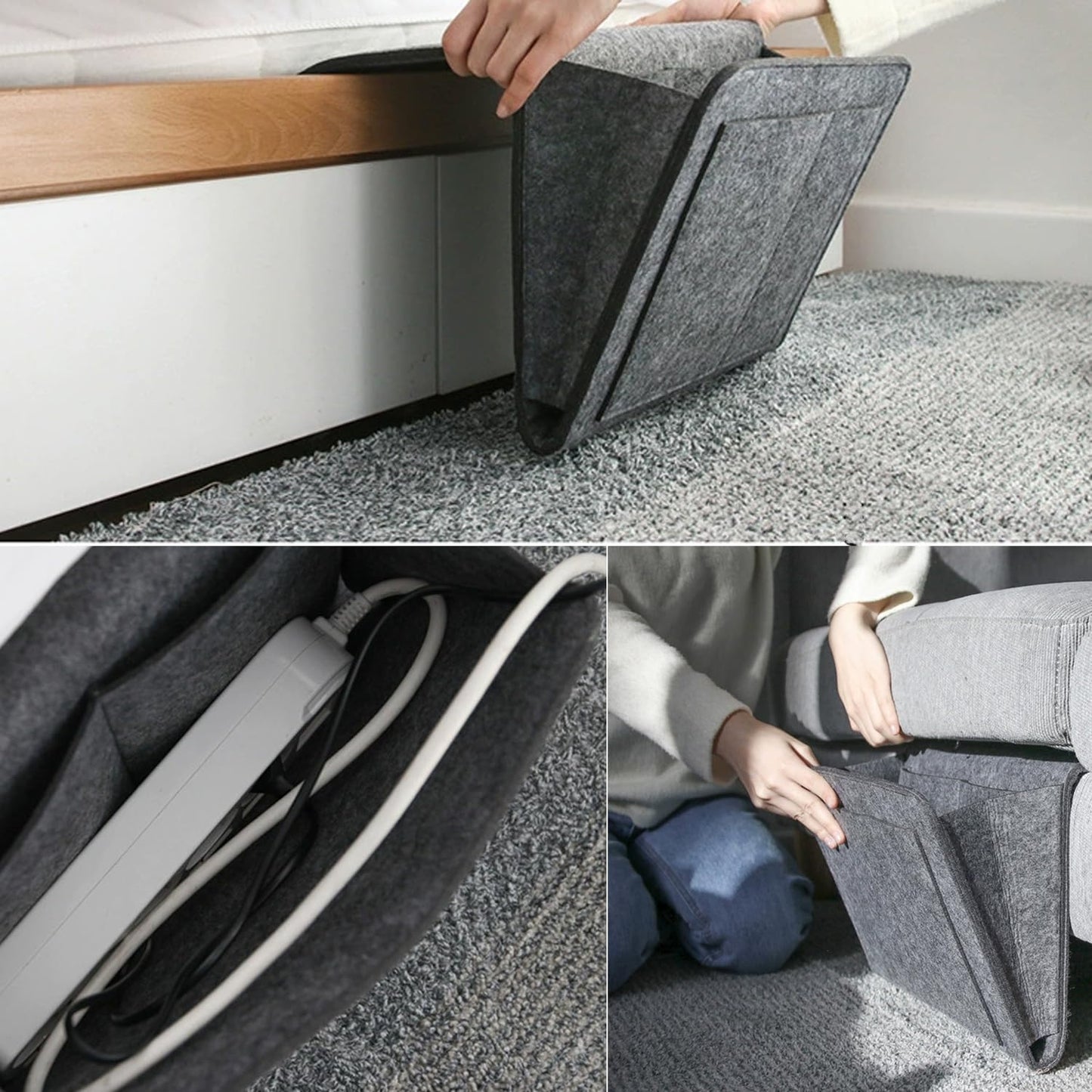 Bed Organiser Bed Caddy Sofa Organiser Bedside Organiser Book Magazines Organiser Dark Grey - Cosy Abode