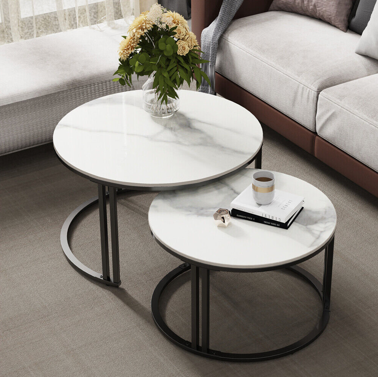 Interior Ave - Premier Nested Coffee Table Set - White Marble Stone - Cosy Abode