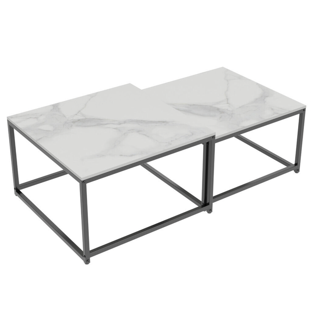 Interior Ave - Ciest Square Nested Coffee Table Set - White Marble Stone - Cosy Abode