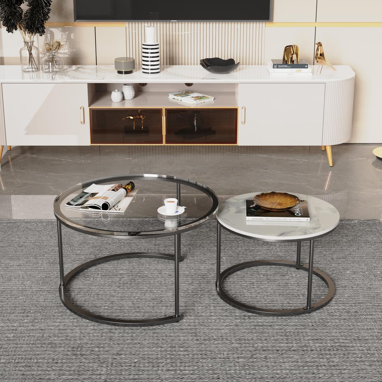Interior Ave - Elle Luxe - Marble & Black Nested Coffee Table Set - Cosy Abode