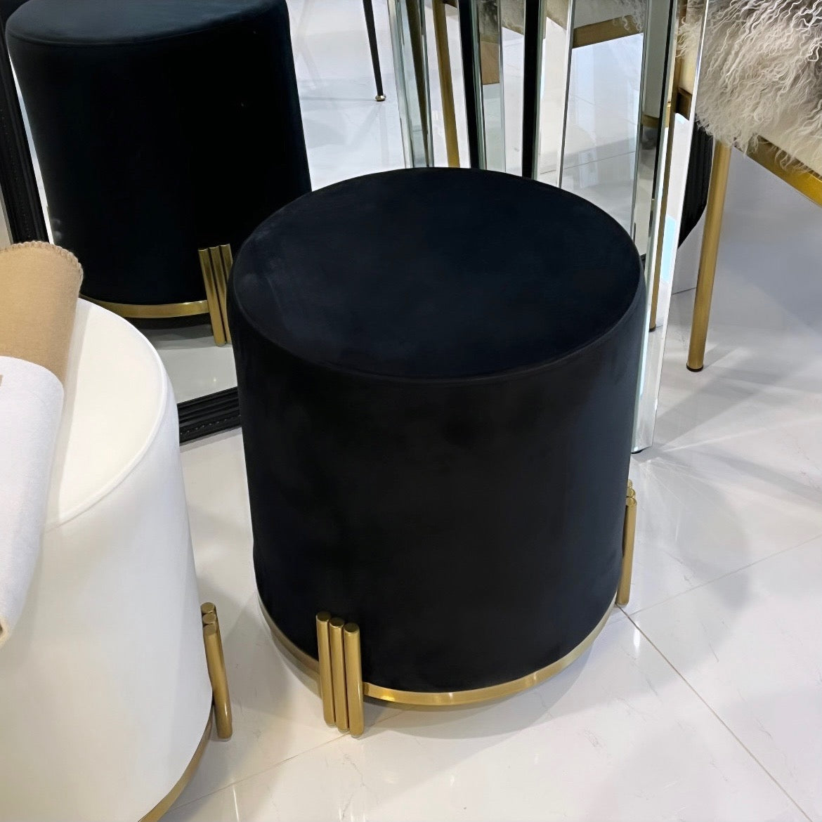 Interior Ave - Apollo Velvet Ottoman - Black - Cosy Abode