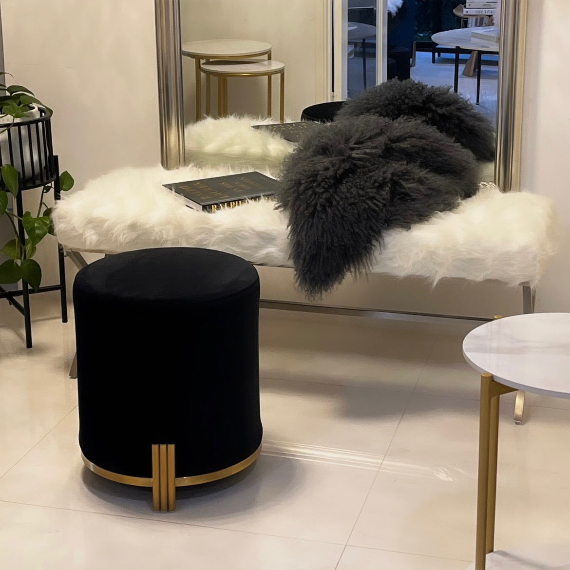 Interior Ave - Apollo Velvet Ottoman - Black - Cosy Abode