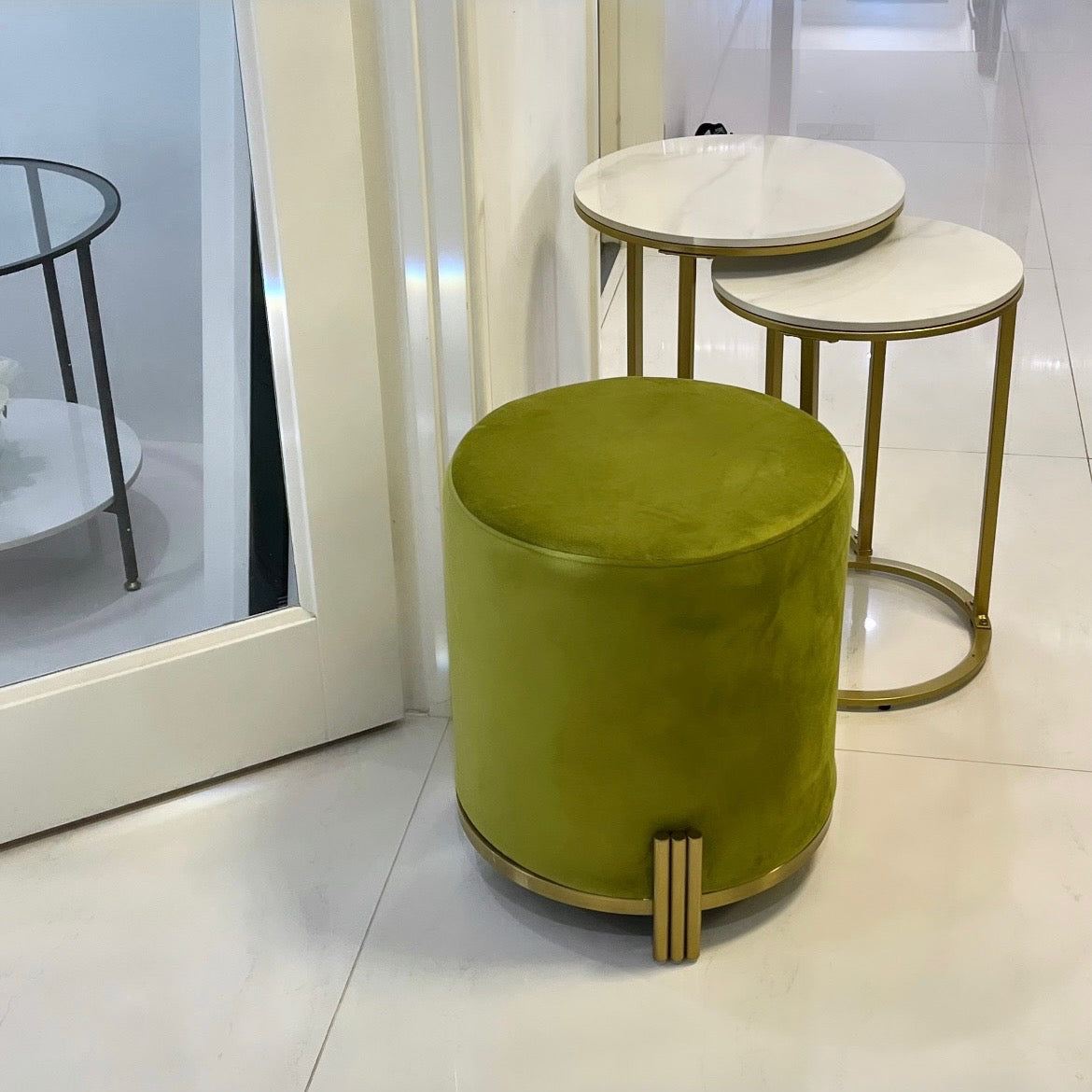 Interior Ave - Apollo Velvet Ottoman - Green - Cosy Abode