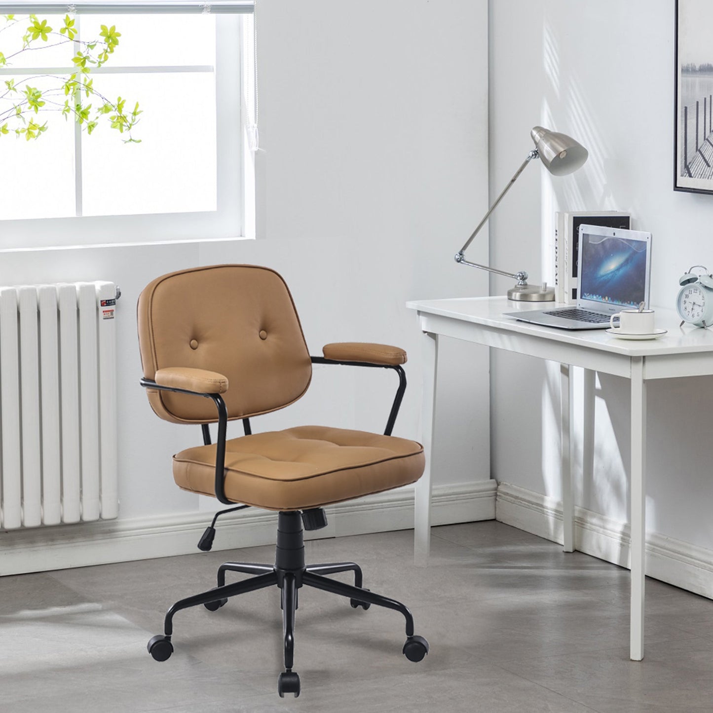 Louise Black Frame Faux Leather Home Office Chair in Brown - Cosy Abode