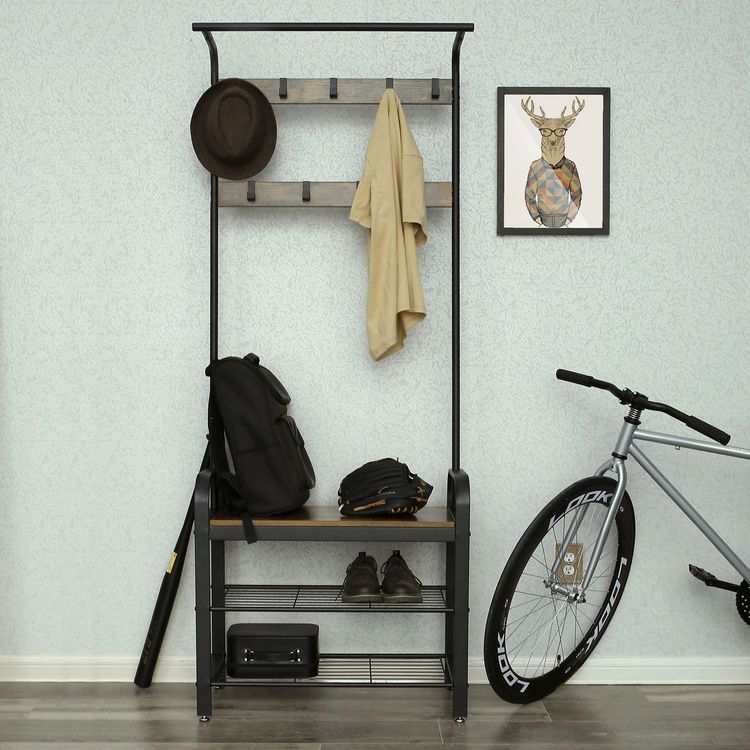 VASAGLE Industrial Coat Rack with Bench for Entryway - Cosy Abode