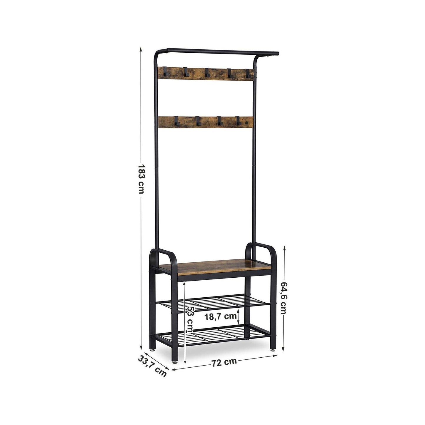 VASAGLE Industrial Coat Rack with Bench for Entryway - Cosy Abode