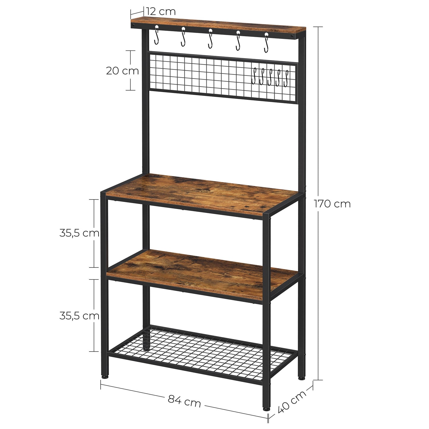 VASAGLE 3 Tier Kitchen Storage Shelves with 10 S-Hooks - Cosy Abode