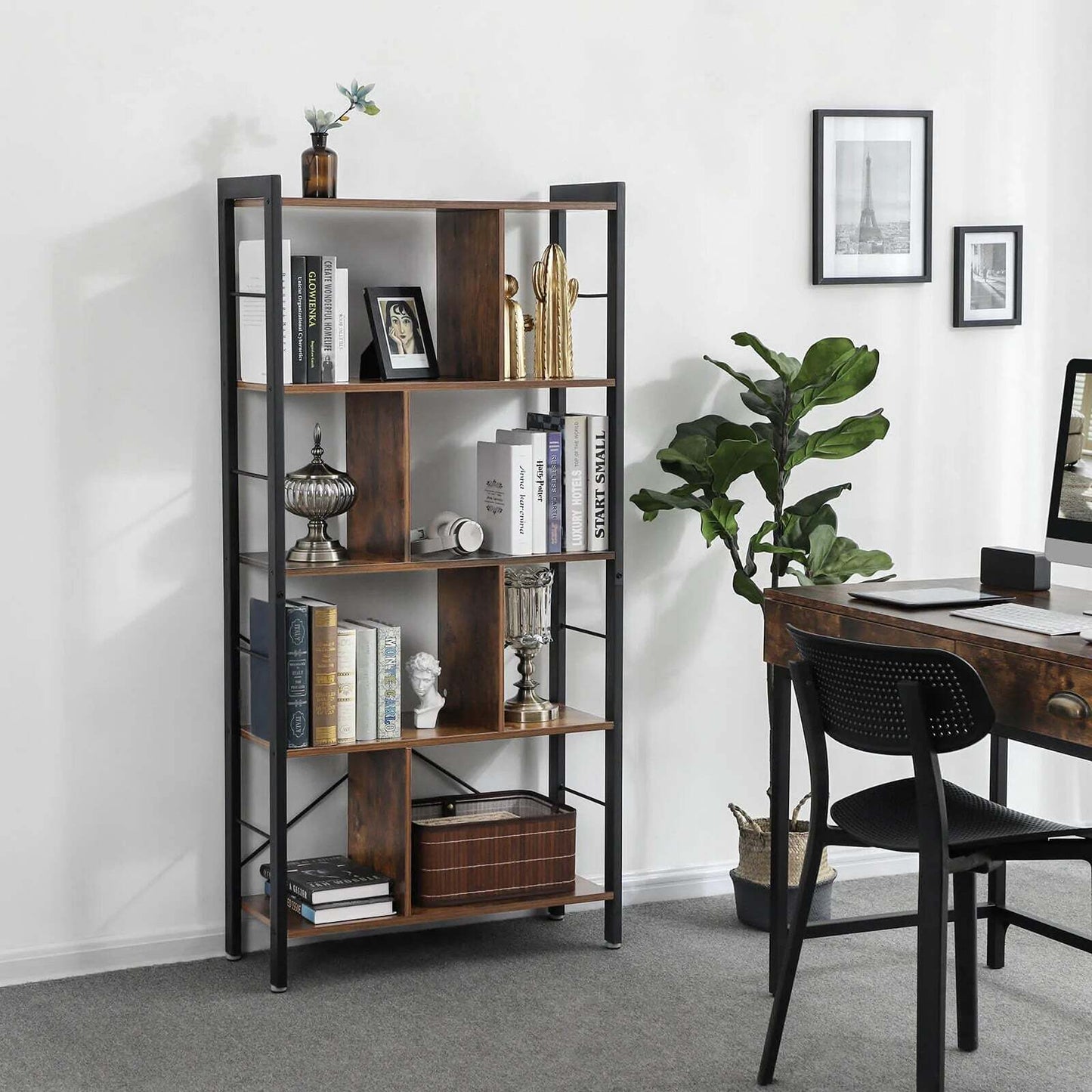 VASAGLE 4 Tier Bookshelf with Compartments - Cosy Abode