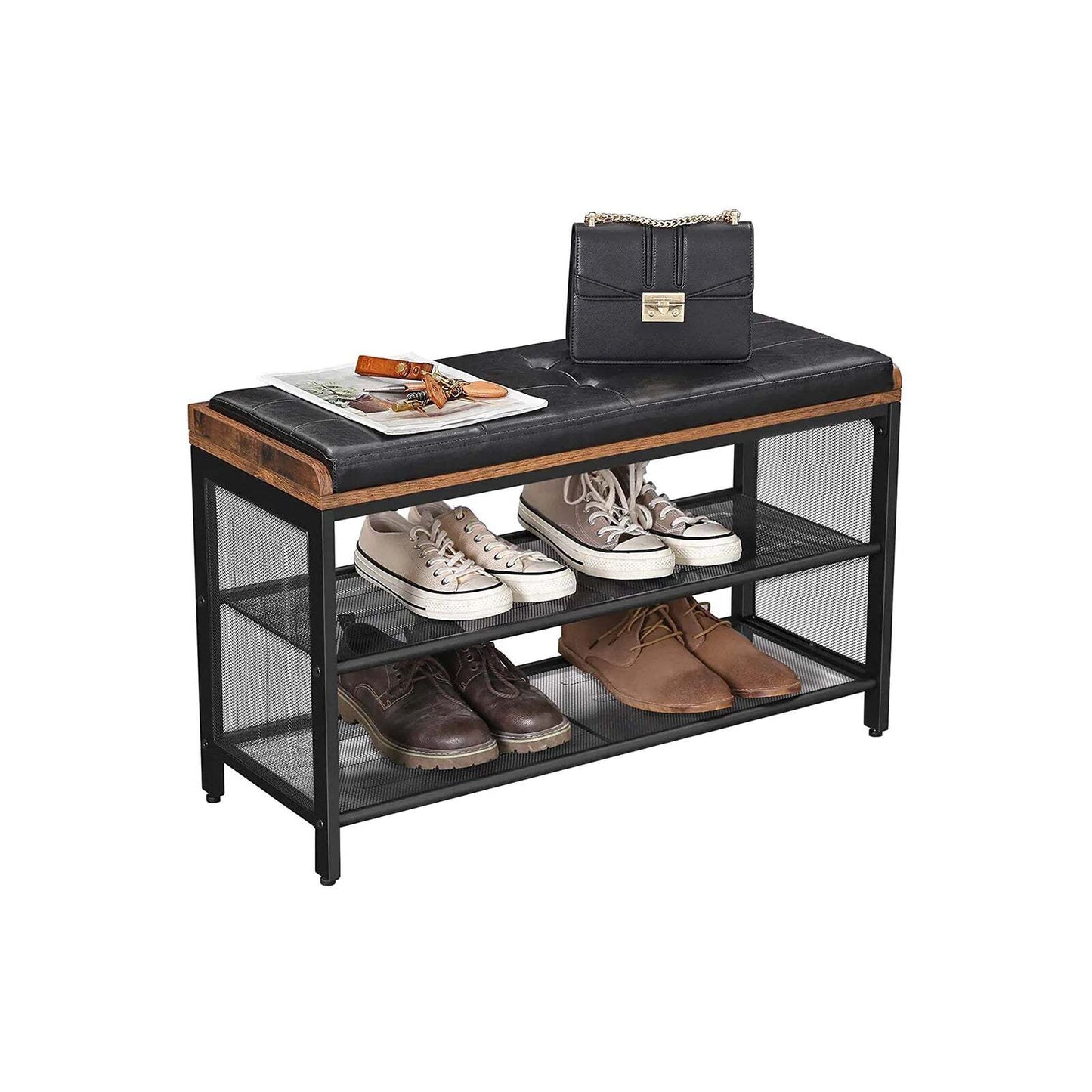 VASAGLE 3 Tier Shoe Storage Bench with Padded Seat - Cosy Abode