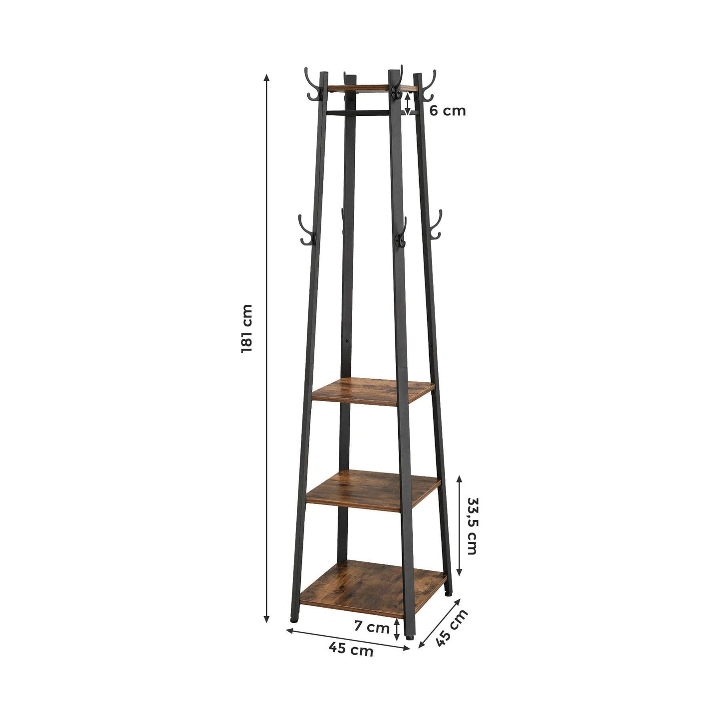 VASAGLE Coat Rack with 3 Shelves - Cosy Abode