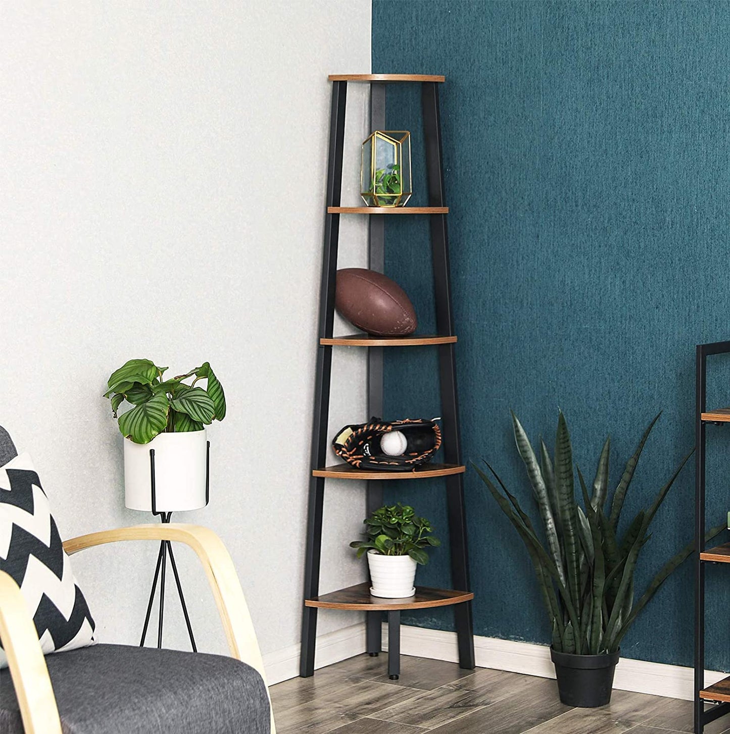 VASAGLE Corner Shelf 5-Tier Industrial Ladder Bookcase - Cosy Abode