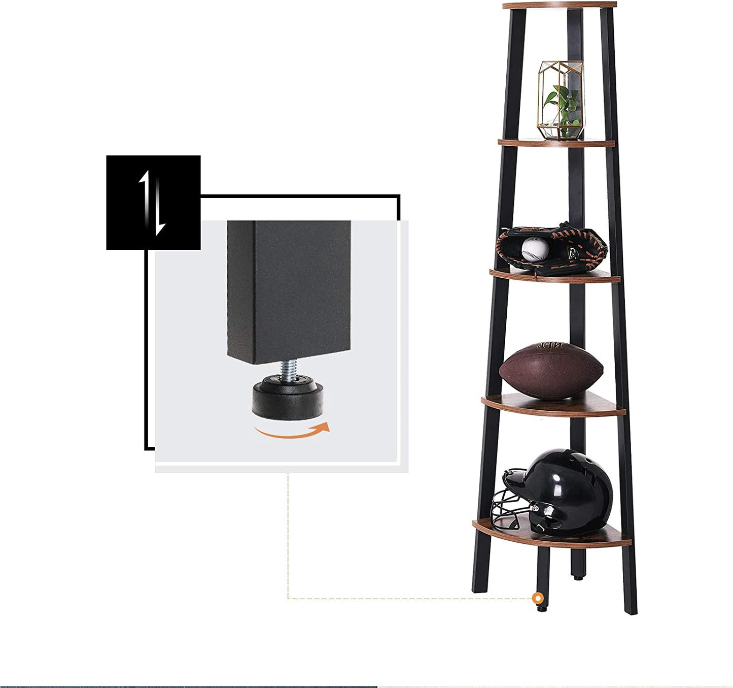 VASAGLE Corner Shelf 5-Tier Industrial Ladder Bookcase - Cosy Abode