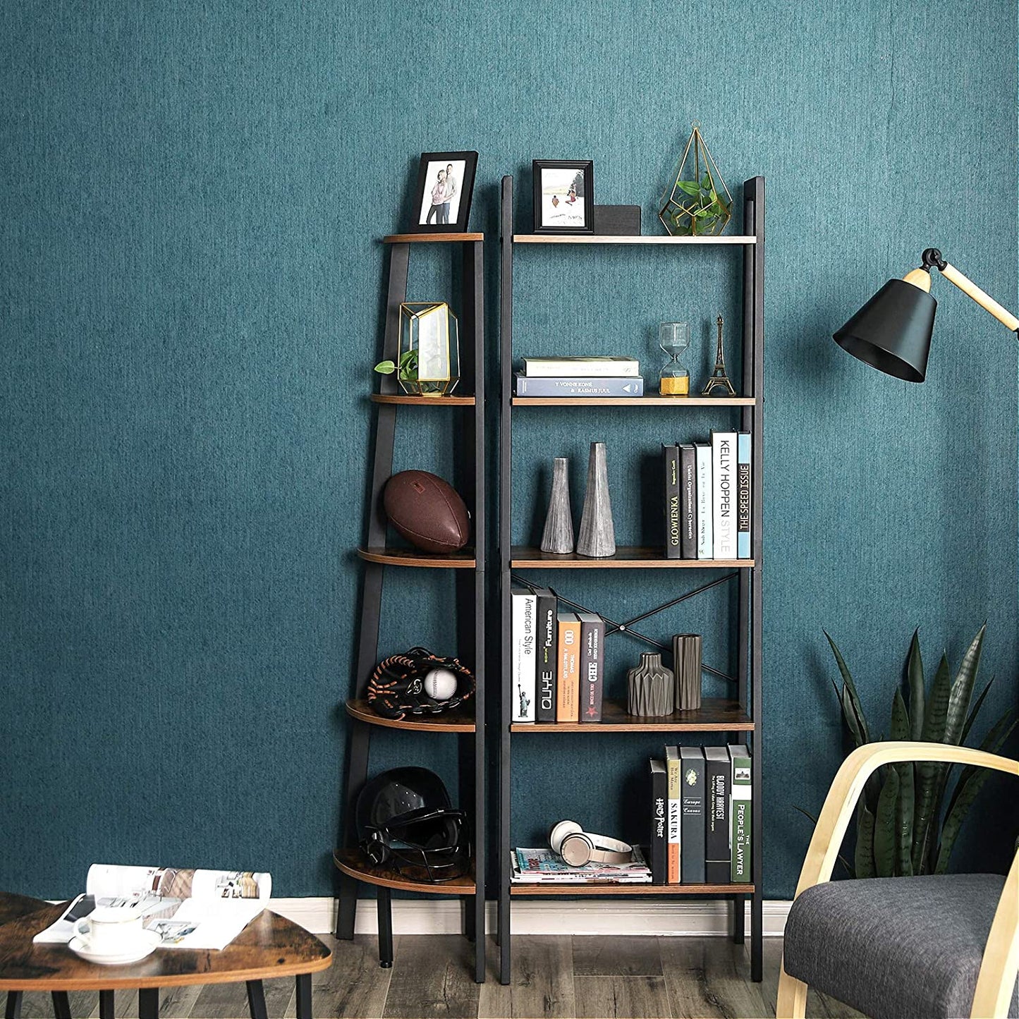 VASAGLE Corner Shelf 5-Tier Industrial Ladder Bookcase - Cosy Abode