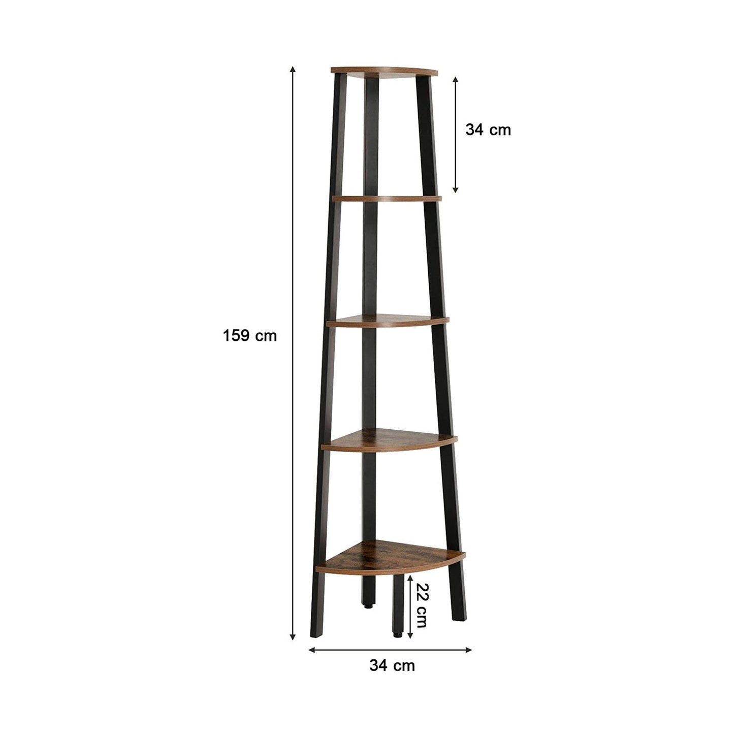 VASAGLE Corner Shelf 5-Tier Industrial Ladder Bookcase - Cosy Abode