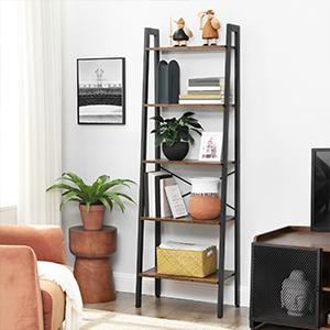 VASAGLE 5 Tiers A-shaped Ladder Storage Shelf Rustic Brown - Cosy Abode
