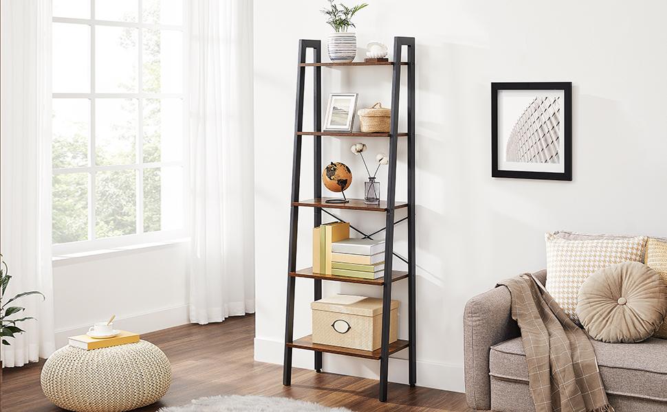 VASAGLE 5 Tiers A-shaped Ladder Storage Shelf Rustic Brown - Cosy Abode