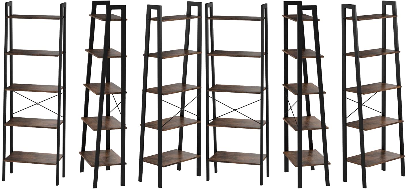 VASAGLE 5 Tiers A-shaped Ladder Storage Shelf Rustic Brown - Cosy Abode