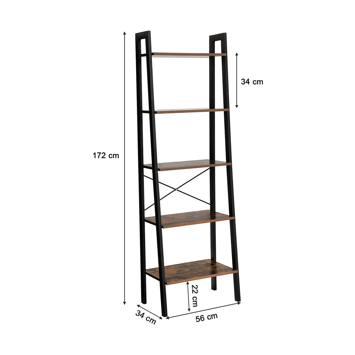 VASAGLE 5 Tiers A-shaped Ladder Storage Shelf Rustic Brown - Cosy Abode