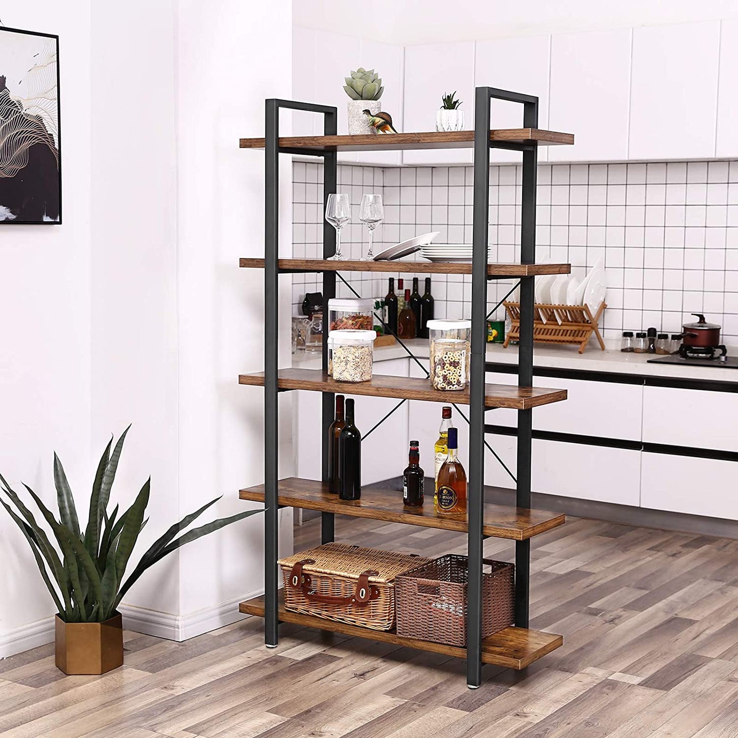 VASAGLE 5-Tier Industrial Grade Stable Bookcase - Cosy Abode
