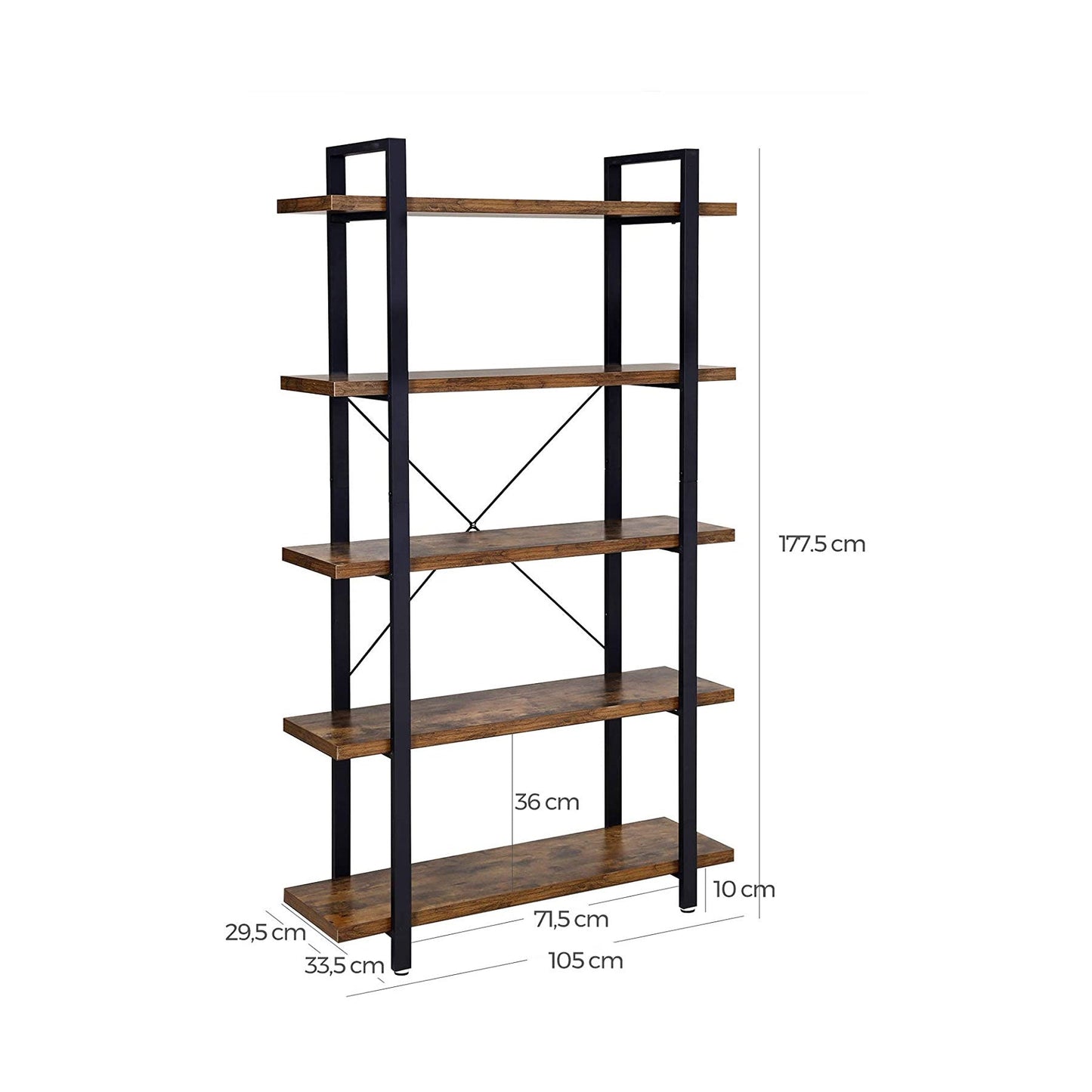 VASAGLE 5-Tier Industrial Grade Stable Bookcase - Cosy Abode