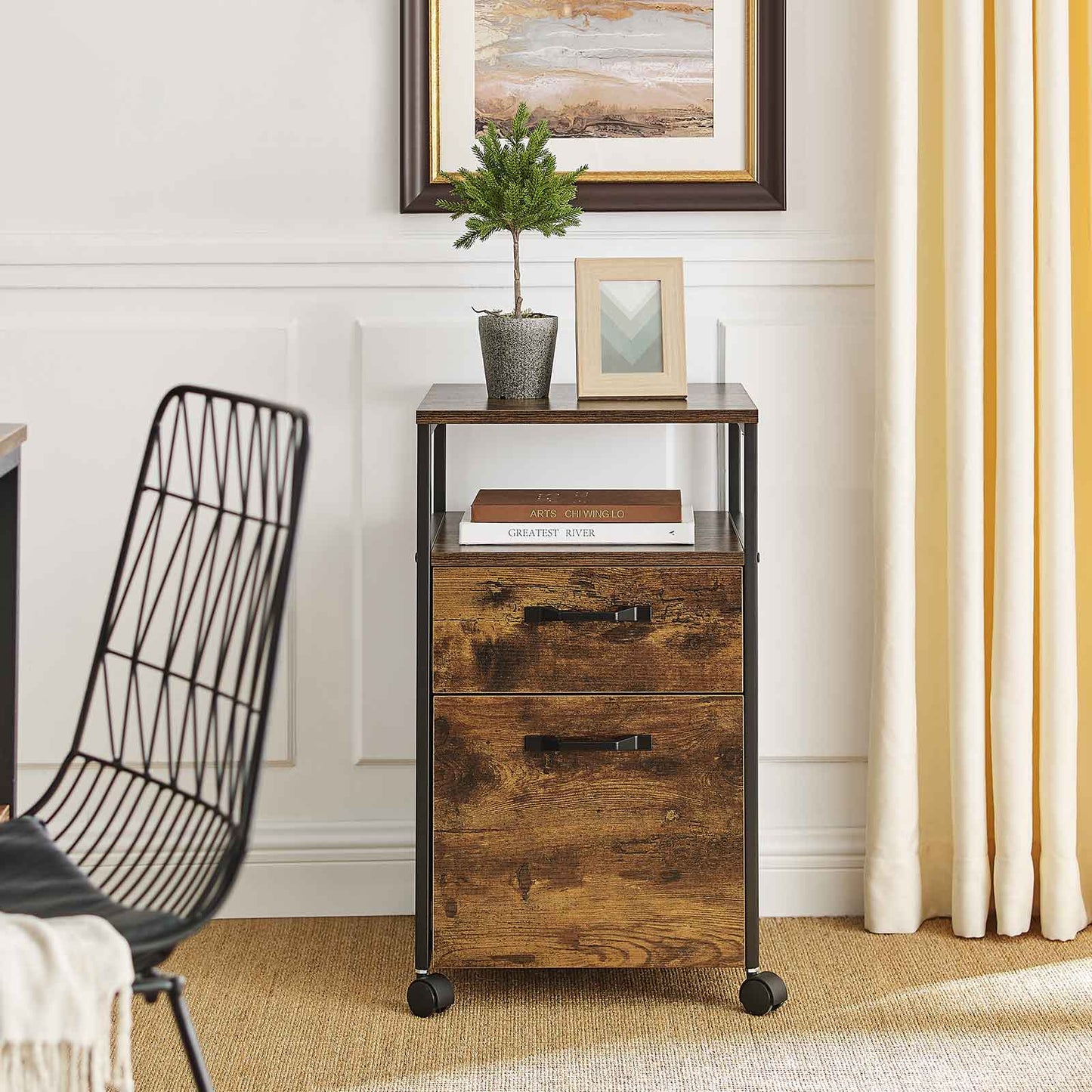 VASAGLE 2 Drawer File Cabinet with Open Compartments and Wheels - Cosy Abode