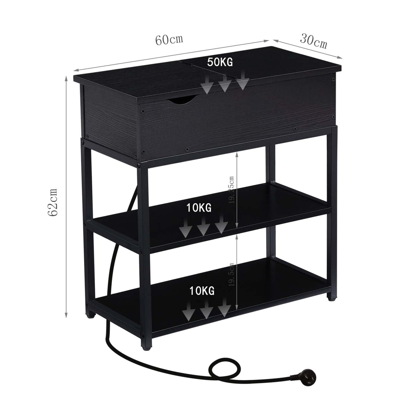 Casadiso Sofa Side Table with Integrated Charging Station - Multi-Tier Black Side Table with Built-in Power Board (Casadiso Saiph Pro) - Cosy Abode