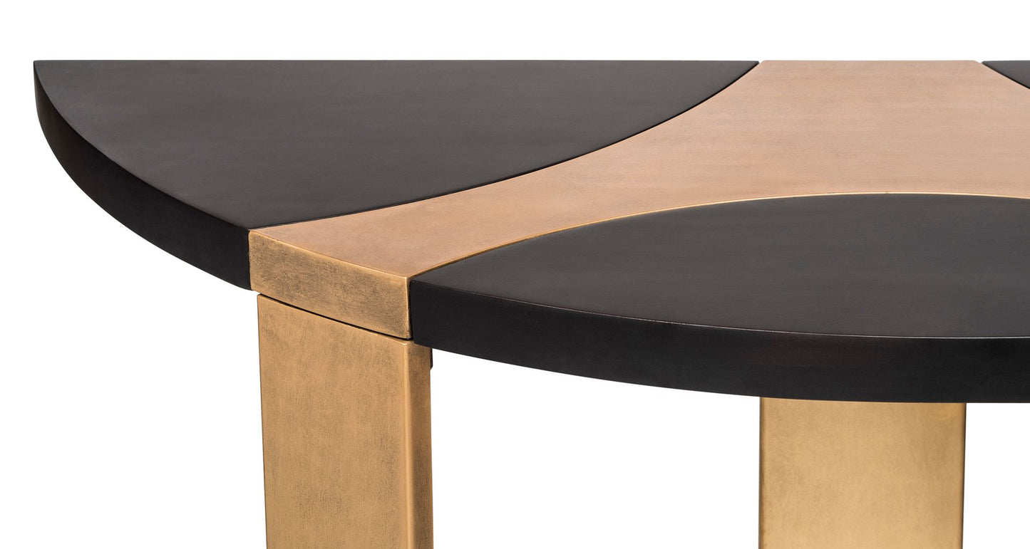 Contemporary Half Round Brass and Black Hallway Console Table - Cosy Abode