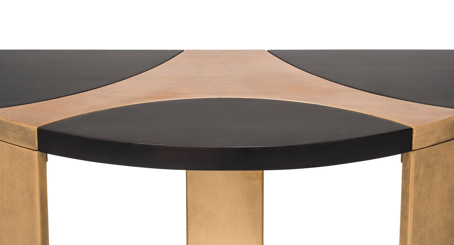 Contemporary Half Round Brass and Black Hallway Console Table - Cosy Abode