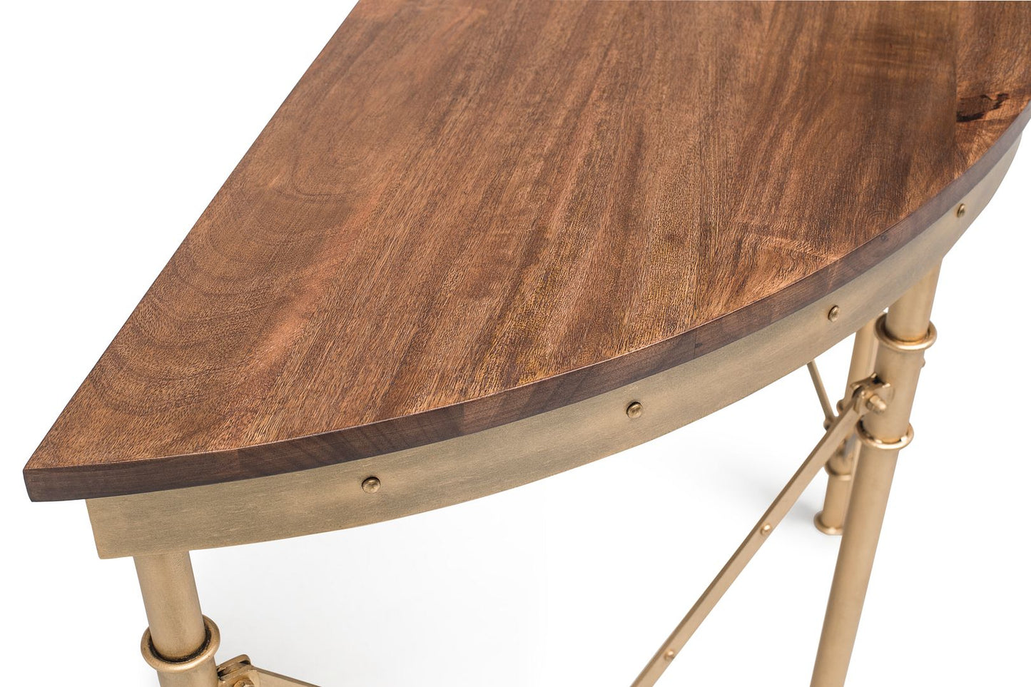 Wooden Hallway Console Table Half Round Shape in French Brass Finish - Cosy Abode