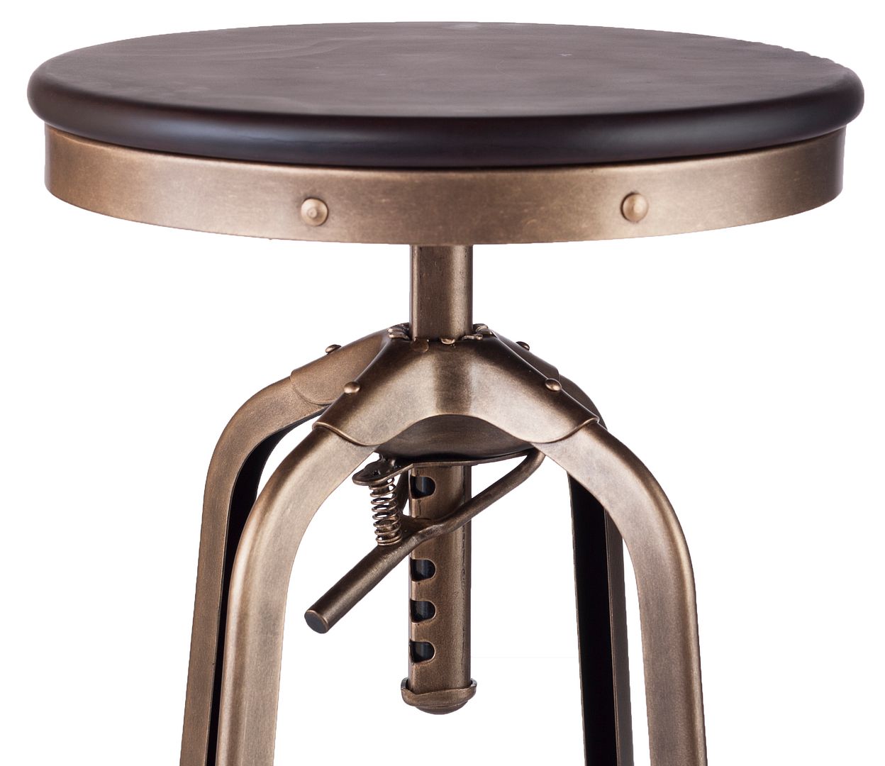 Industrial Wooden Height Adjustable Swivel Bar Stool - French Brass - Cosy Abode