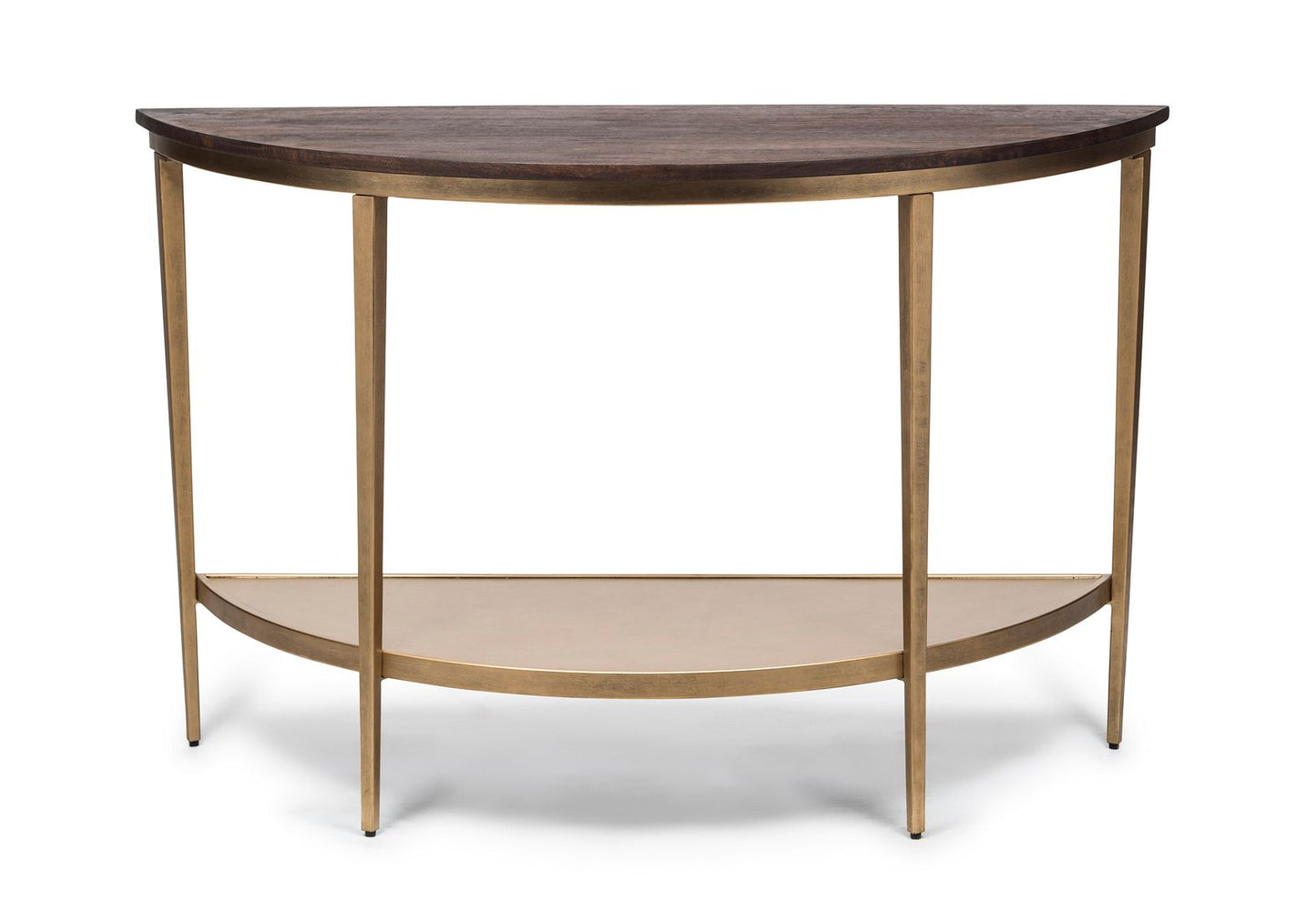 Dark French Brass Half Round Hallway Console Table with Wood Top - Cosy Abode