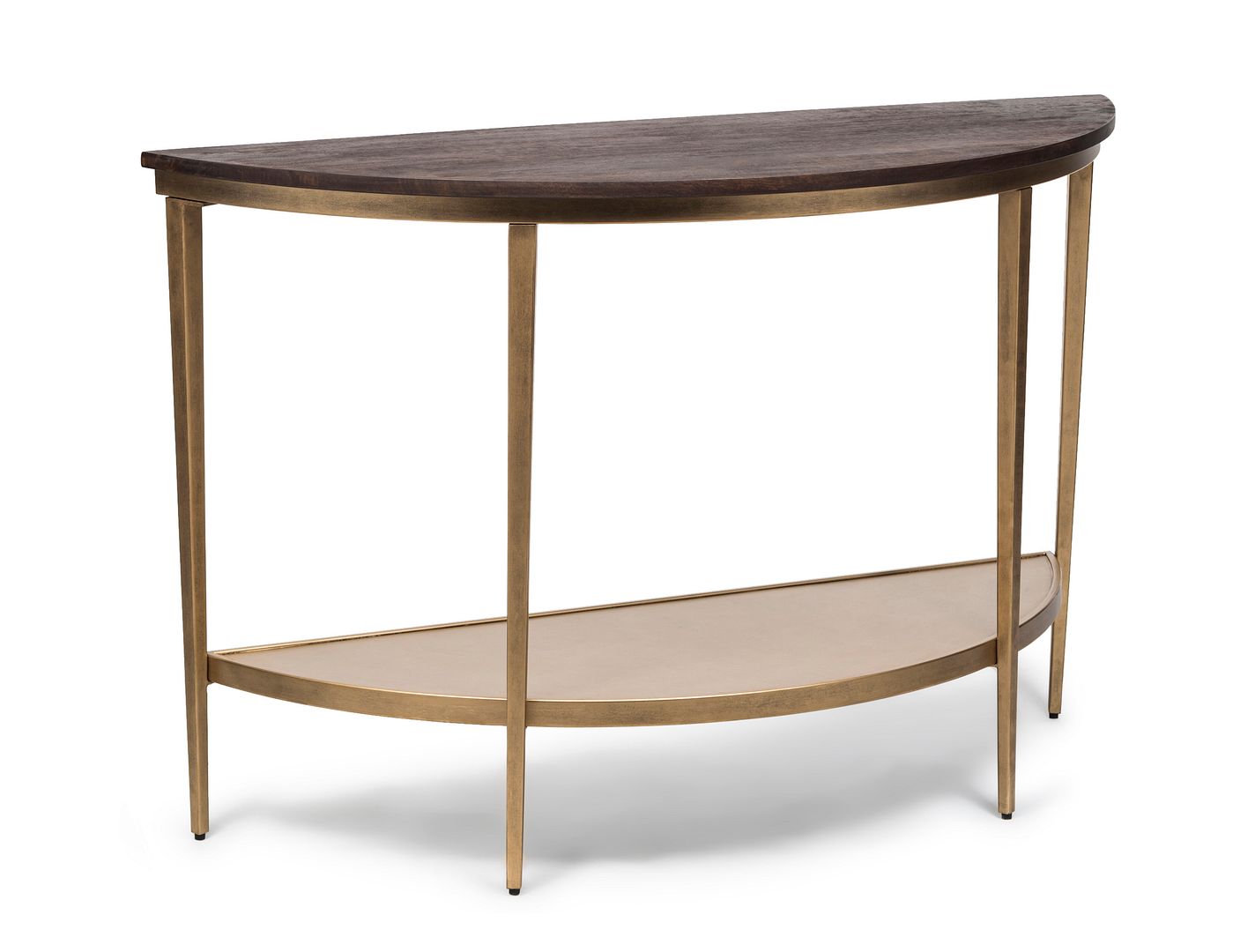 Dark French Brass Half Round Hallway Console Table with Wood Top - Cosy Abode