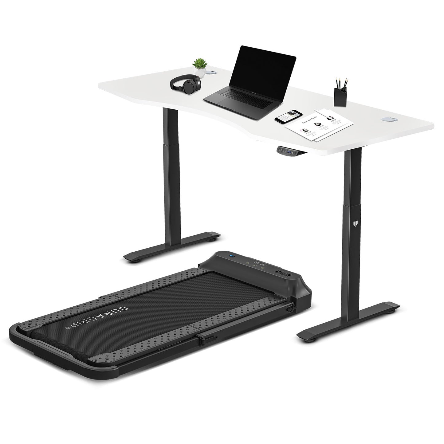 Lifespan Fitness V-FOLD Treadmill with ErgoDesk Automatic Standing Desk 1500mm in White/Black - Cosy Abode