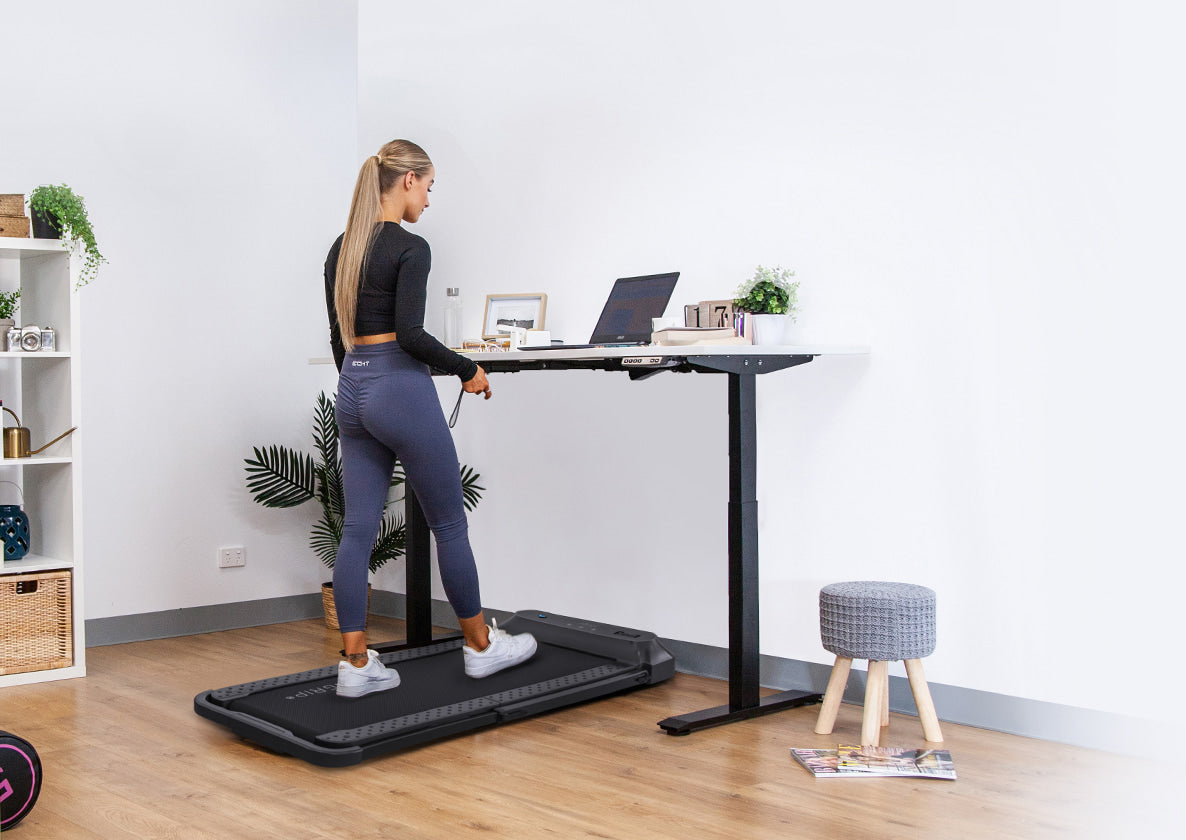 Lifespan Fitness V-FOLD Treadmill with ErgoDesk Automatic Standing Desk 1500mm in White/Black - Cosy Abode