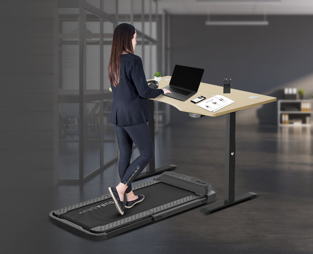 Lifespan Fitness V-FOLD Treadmill with ErgoDesk Automatic Standing Desk 1500mm in Oak/Black - Cosy Abode