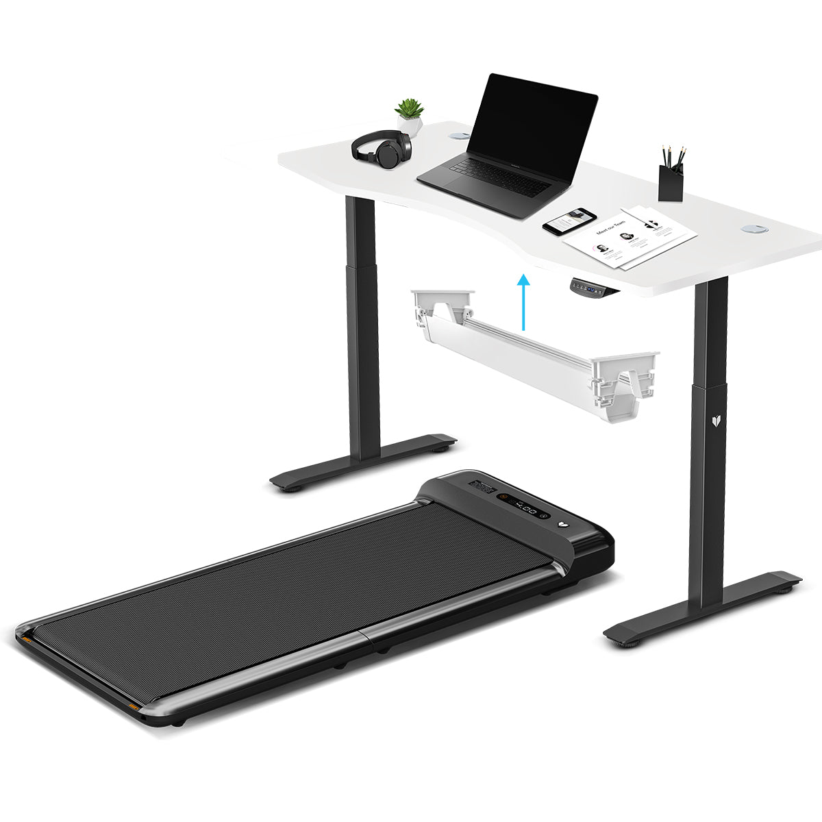 Lifespan Fitness WalkingPad M2 Treadmill with ErgoDesk Automatic White Standing Desk 1500mm + Cable Management Tray - Cosy Abode