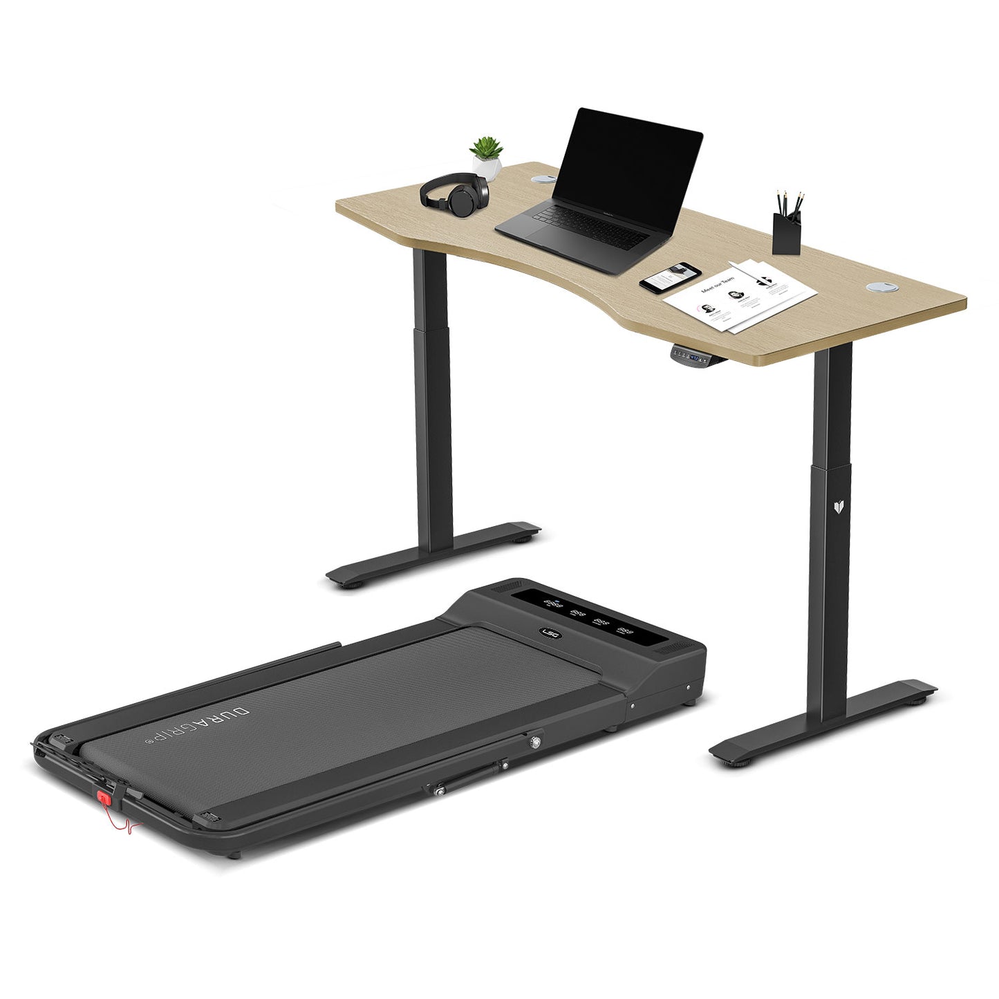 LSG Nimbus Walking Pad Treadmill + ErgoDesk Automatic Standing Desk 1500mm (Oak) - Cosy Abode