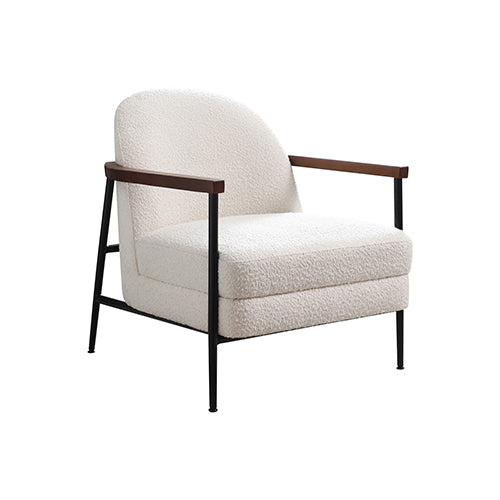 Denmark Arm Chair Polyester Fabric Upholstery Wooden Structure Solid Foam Black Metal Legs - Cosy Abode