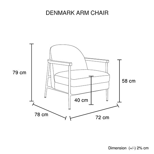 Denmark Arm Chair Polyester Fabric Upholstery Wooden Structure Solid Foam Black Metal Legs - Cosy Abode