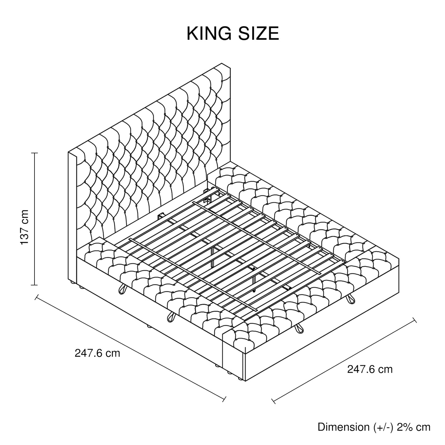 King Size Bedframe Velvet Upholstery Dark Grey Colour Tufted Headboard Deep Quilting - Cosy Abode