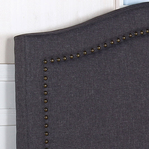 Bed Head Queen Size Charcoal Headboard with Curved Design Upholstery Linen Fabric - Cosy Abode