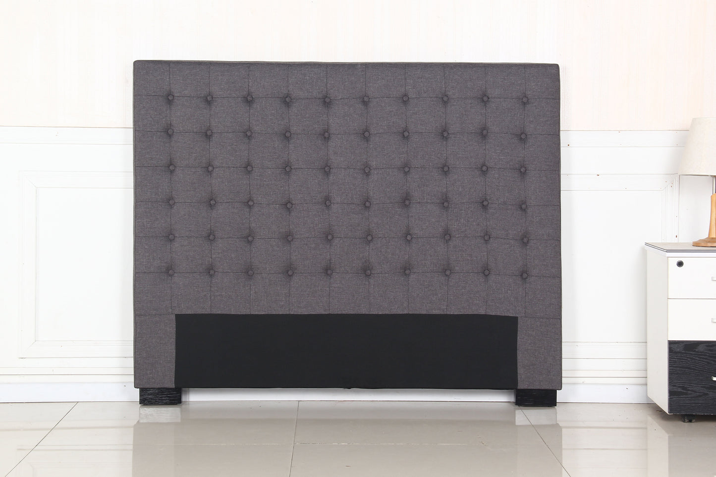 Bed Head Queen Charcoal Headboard Upholstery Fabric Tufted Buttons - Cosy Abode