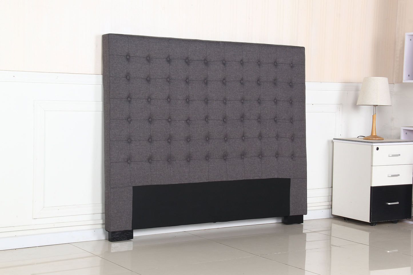 Bed Head Queen Charcoal Headboard Upholstery Fabric Tufted Buttons - Cosy Abode