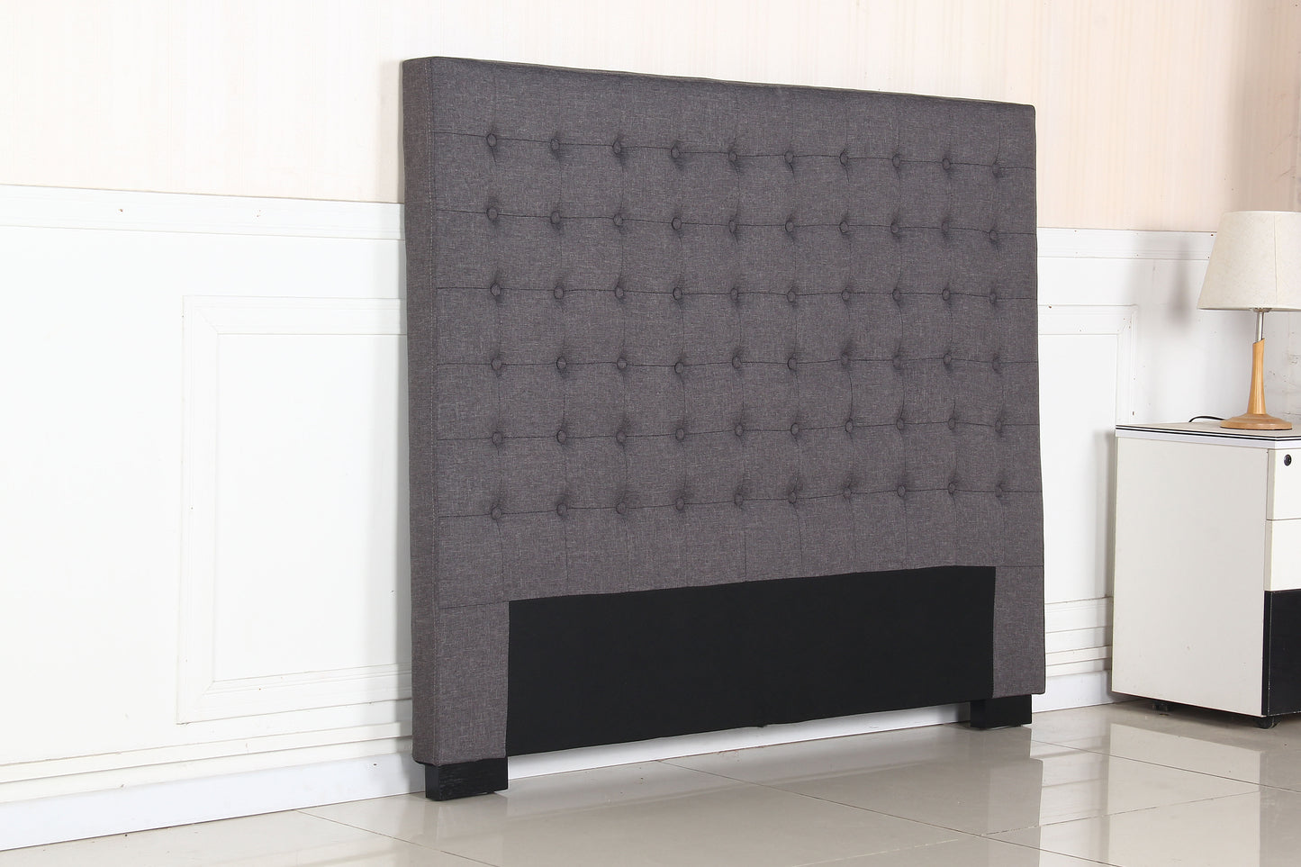 Bed Head Queen Charcoal Headboard Upholstery Fabric Tufted Buttons - Cosy Abode