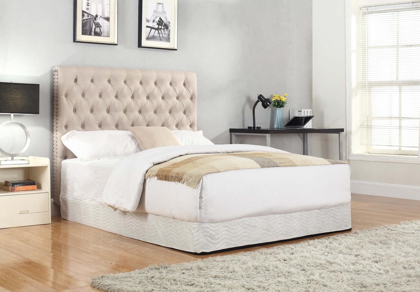 Bed Head Double Size French Provincial Headboard Upholsterd Fabric Beige - Cosy Abode