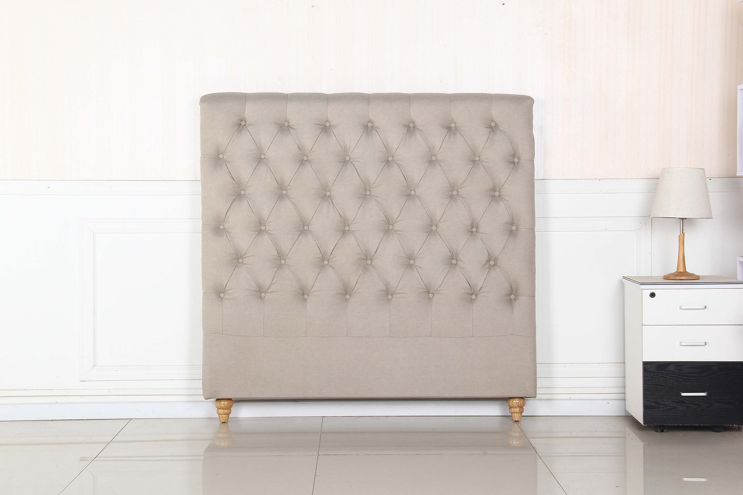 Bed Head Double Size French Provincial Headboard Upholsterd Fabric Beige - Cosy Abode