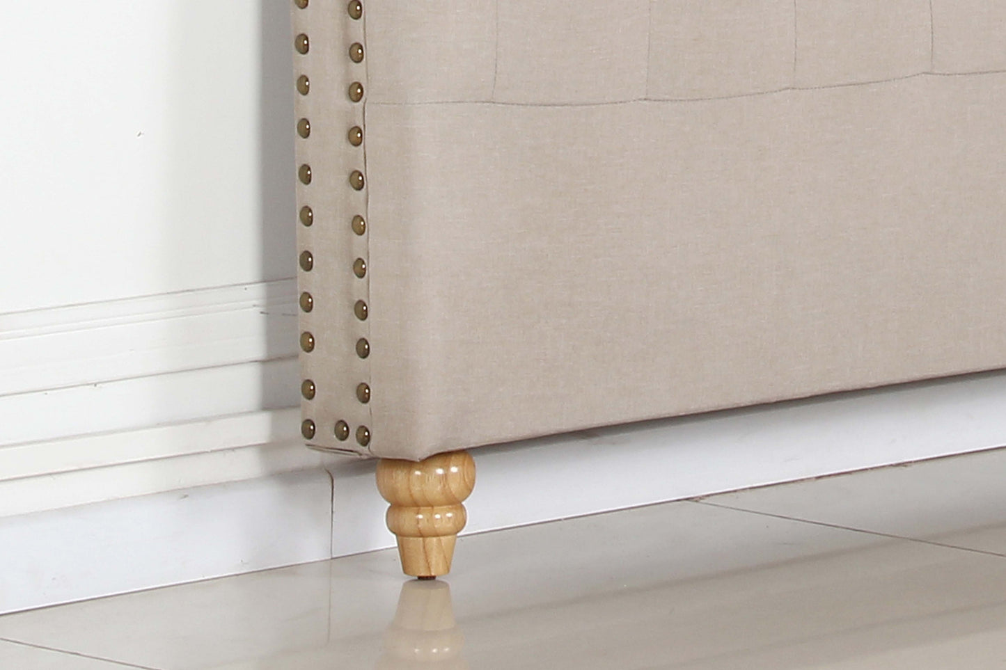 Bed Head Double Size French Provincial Headboard Upholsterd Fabric Beige - Cosy Abode